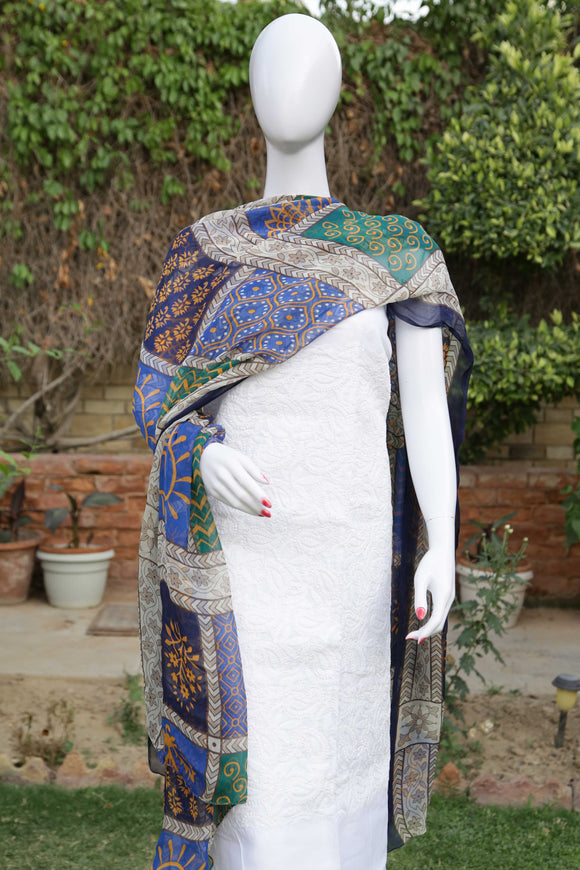 Lawn Shirt with Chikankari Work and Printed Chiffon Dupatta - tops