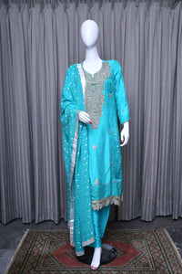 Silk Suit with Silver and Gold Bead Work - tops