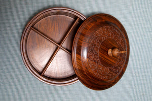 Dry Fruit Bowl with Lid and Engraving, 4 Compartments. - tops