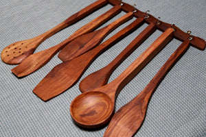 Cooking Spoon Set, 7-pieces with Hanging Rod - tops