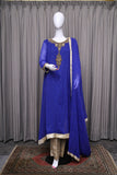 Blue Chiffon-Georgette Suit with Zari & Stone work. - tops