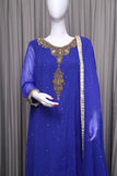 Blue Chiffon-Georgette Suit with Zari & Stone work. - tops